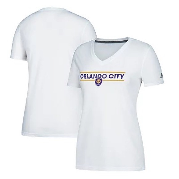 Adidas Orlando City SC New White Dassler Pattern V-Neck T-Shirt - M - Picture 2 of 4